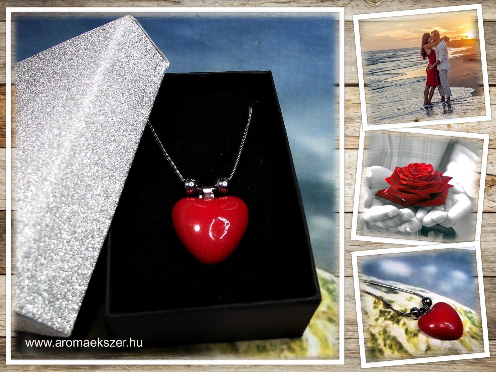 Csábító piros - nemesacél nyaklánc szív alakú medállal elegáns díszdobozban - www.aromaekszer.hu